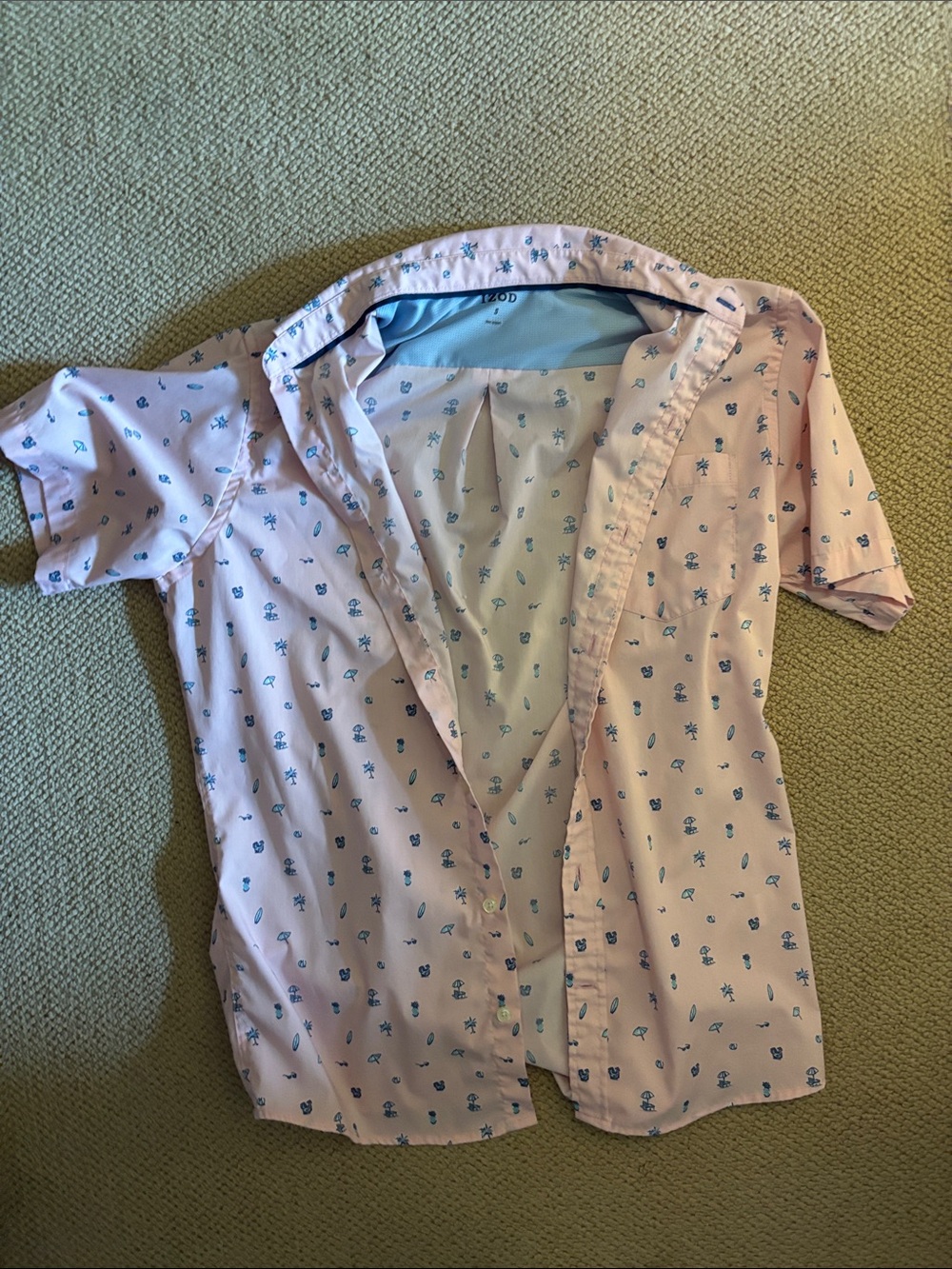 Izod Pink Short-Sleeve Button-Down with Blue Micro Print